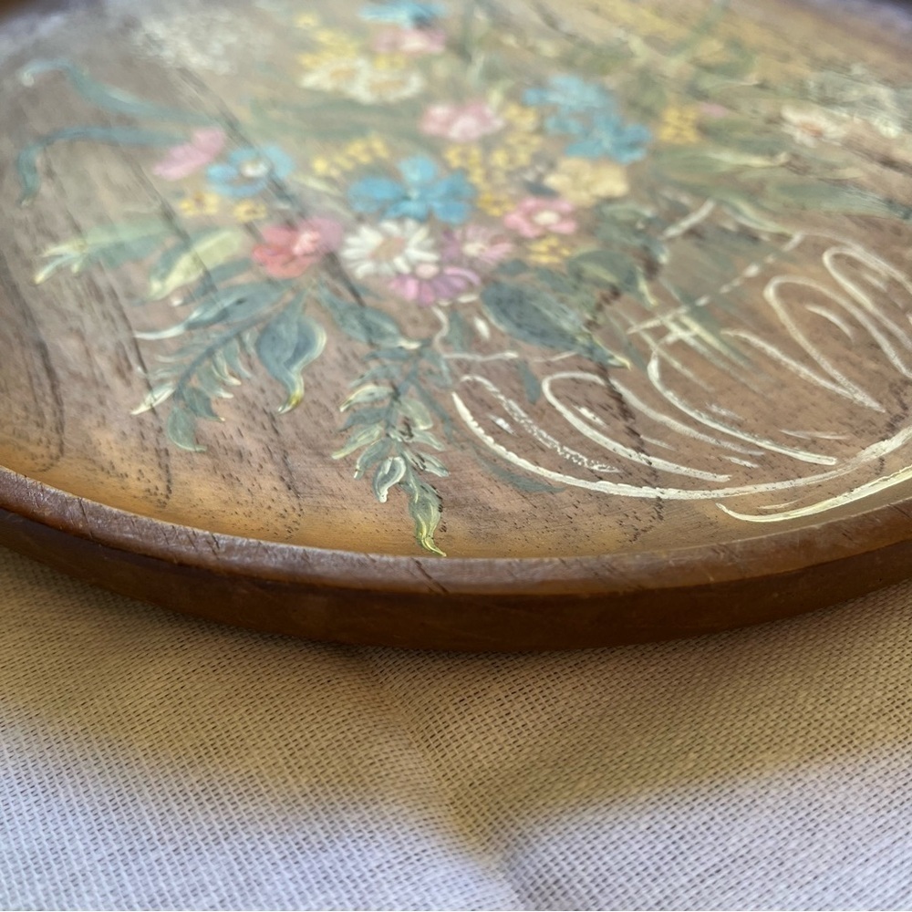 Vintage 1979 Dutch Round Wooden Bouquet Floral Art Wall Hanging - Picture 5 of 10